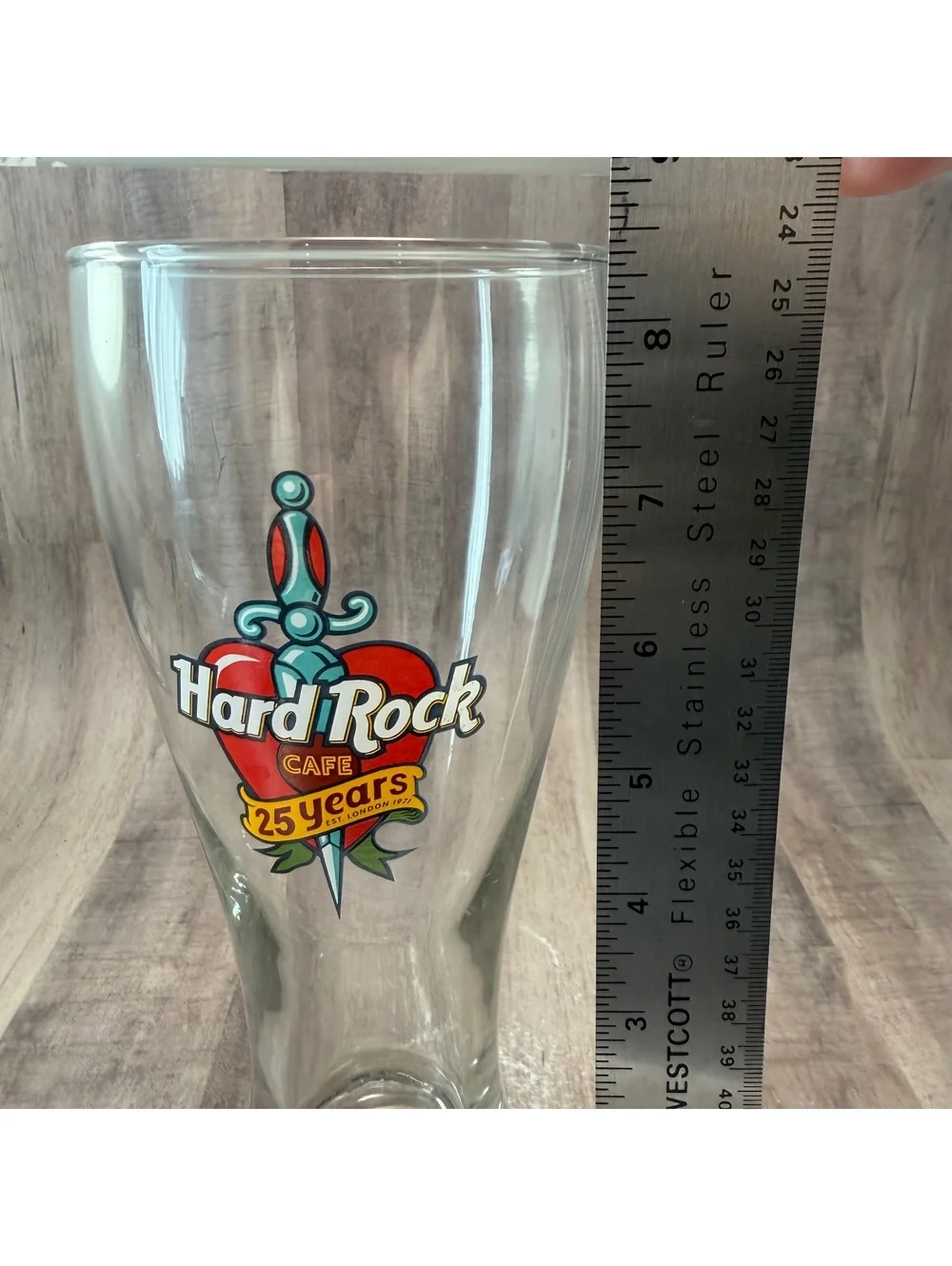 Vintage Hard Rock Cafe 25 Years Glass 1996 Tall Pilsner Glass 8 3/8